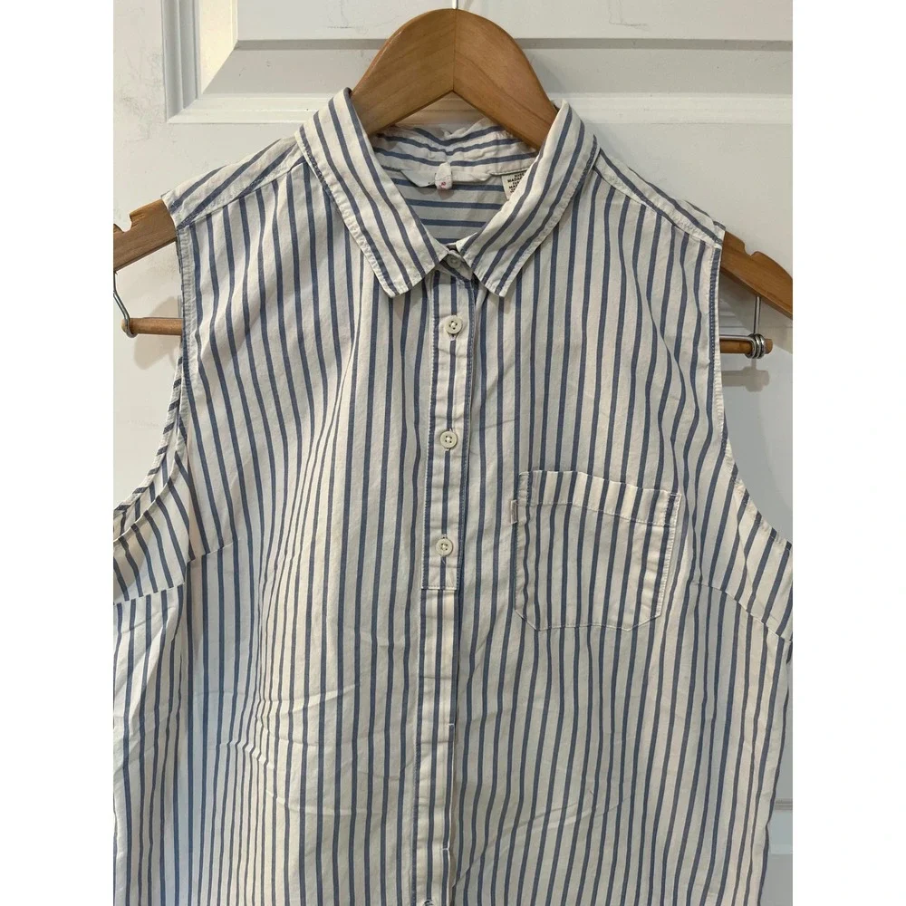 Levis Womens Blue White Striped Sleeveless Button Down Shirt Large